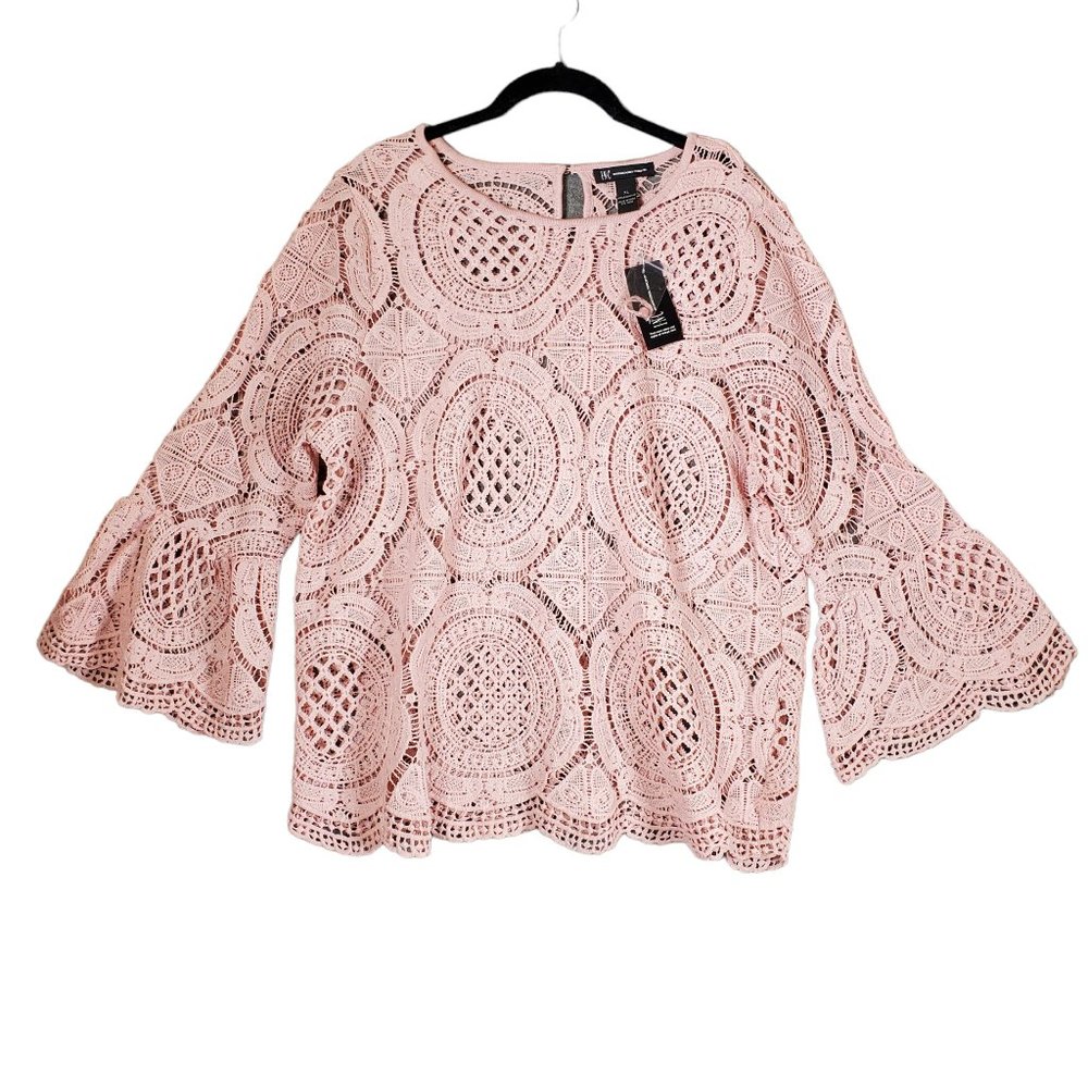 Inc International Concept sz XL Pink Bell Sleeve Crochet Top Rose Tint NWT